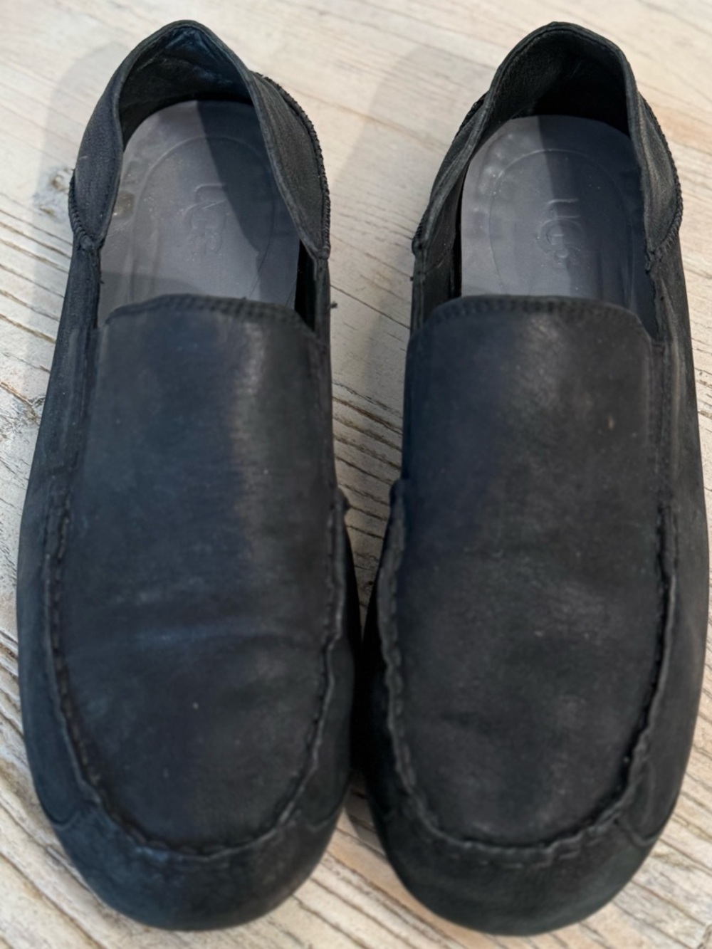 Men’s Black leather Ugg Loafers size 12